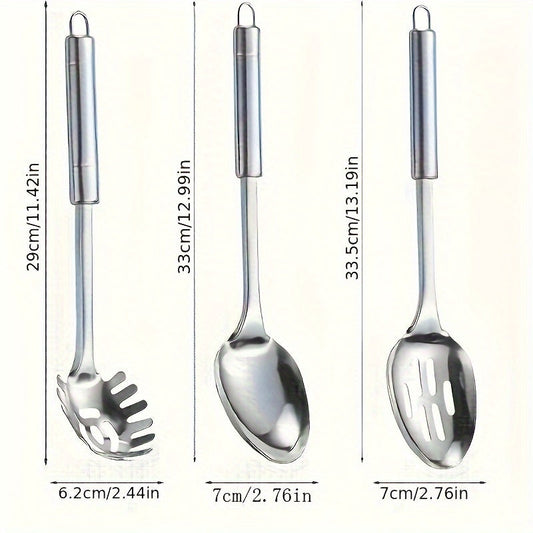 10pcs Sets Of Stainless Steel Kitchen Cooking Spoon And Shovel Set, Household Double-line Pot Shovel, Spoon, Leak Fork, Hotel Supplies, Complete Set Of Kitchen Utensils, Gift Set
