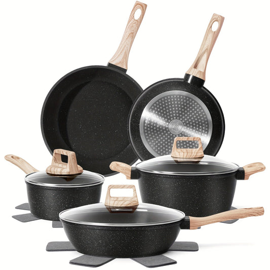 12pcs Non-stick Cookware Set, Granite Induction Cooker Cookware, Non-stick Kitchen Cooking Set, Including Frying Pan Set, Stew Pot, Steamer, Kitchen Utensils
